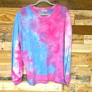 And The Why size large blue and pink tie dye terrycloth sweatshirt ballon sleeve
